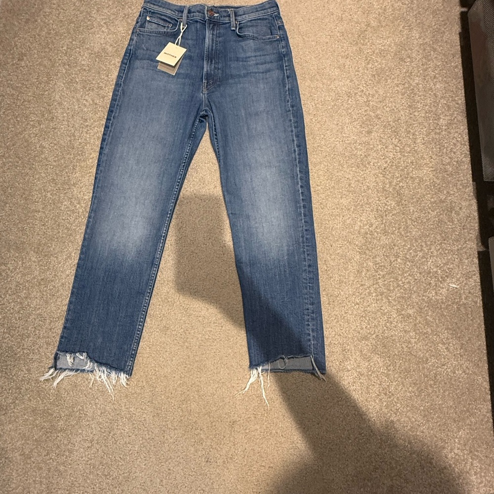 MOTHER high waist rider ankle fray jeans